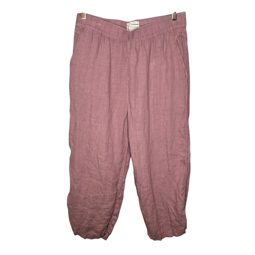 Cynthia Rowley 100% Linen Wide Leg Elastic Waist Band Cropped Pants Size XL
